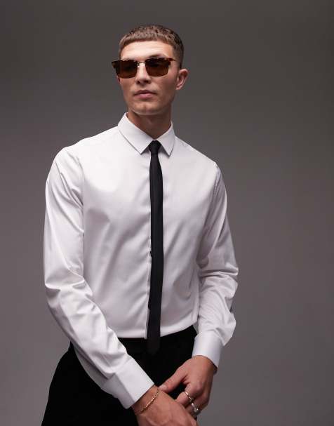 Topman – Vit, långärmad, formell skjorta i satin med smal passform - view 1