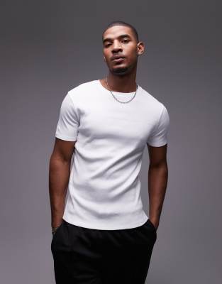 Topman – Vit, ribbad t-shirt med extra smal passform - view 1