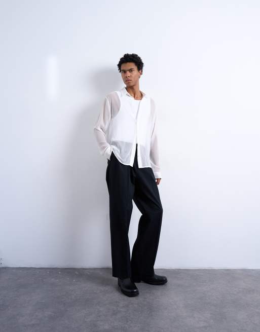 Topman – Vit, skir skjorta med krinklad textur och passformen relaxed fit., 3 av 5