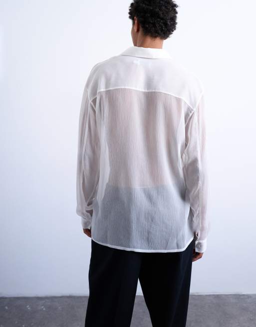 Topman – Vit, skir skjorta med krinklad textur och passformen relaxed fit., 4 av 5