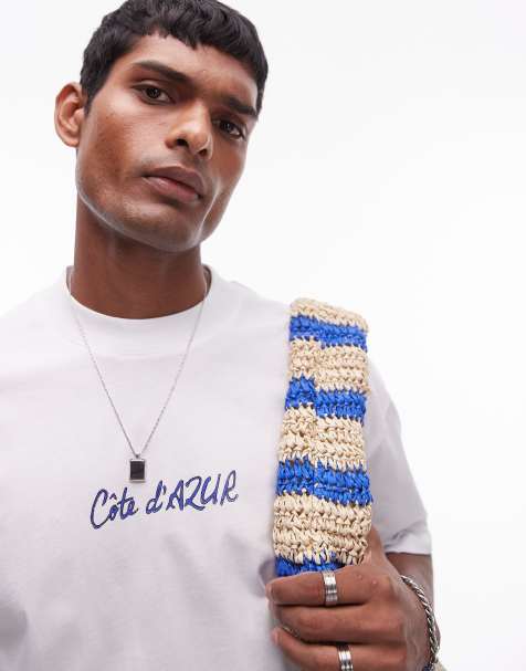 Topman – Vit t-shirt i oversize med akvarellmålat "Cote D'Azur"-tryck fram- och baktill - view 1