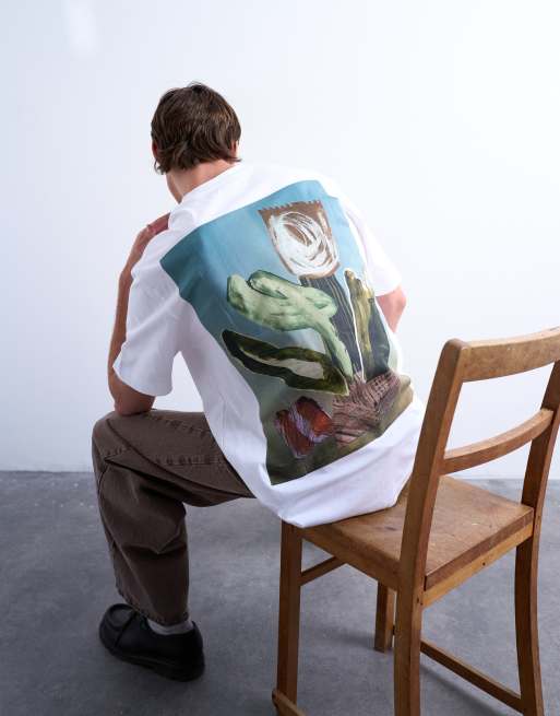 Topman – Vit t-shirt i oversize med blommigt collagetryck fram- och baktill
