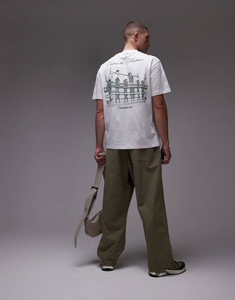 Topman – Vit t-shirt i oversize med Chateau-tryck framtill och baktill - view 1