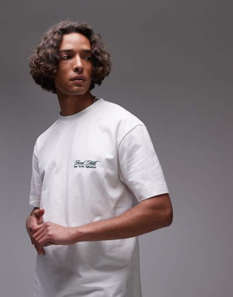 Topman – Vit t-shirt med avslappnad passform och "Hills"-tryck - view 1
