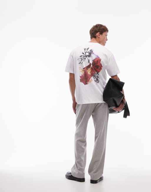 Topman – Vit t-shirt med avslappnad passform och skannat blomtryck fram- och baktill, 4 av 4