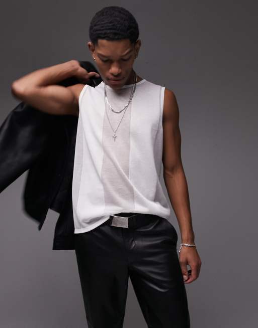 Topman – Vitrandigt, stickat, skirt linne