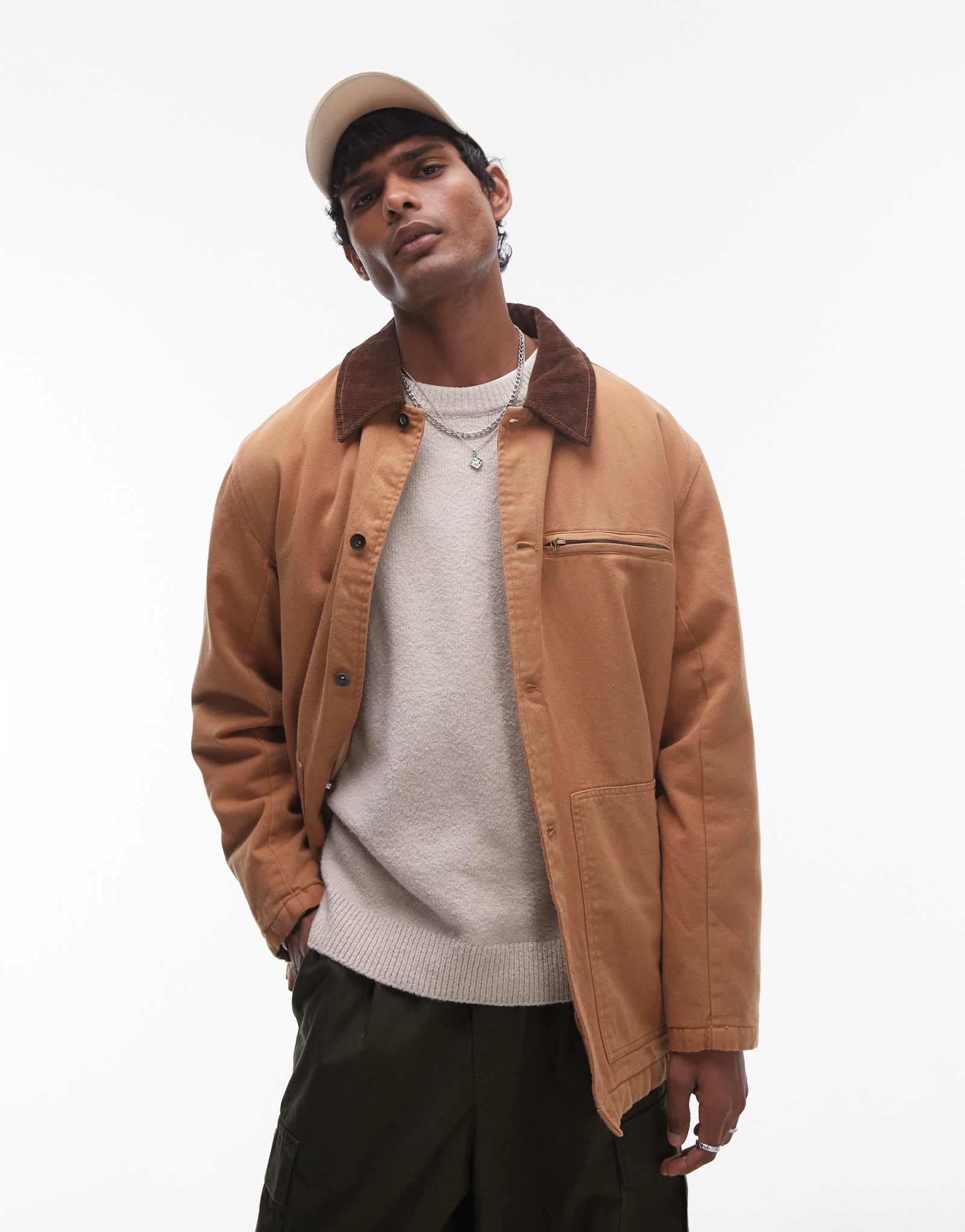 Куртка Topman бежевого цвета с коричневым воротником