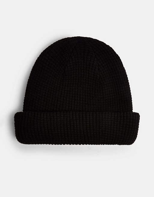 Topman waffle docker beanie hat in black
