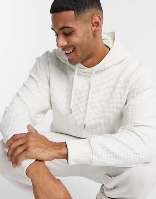 Topman waffle hoodie in ecru
