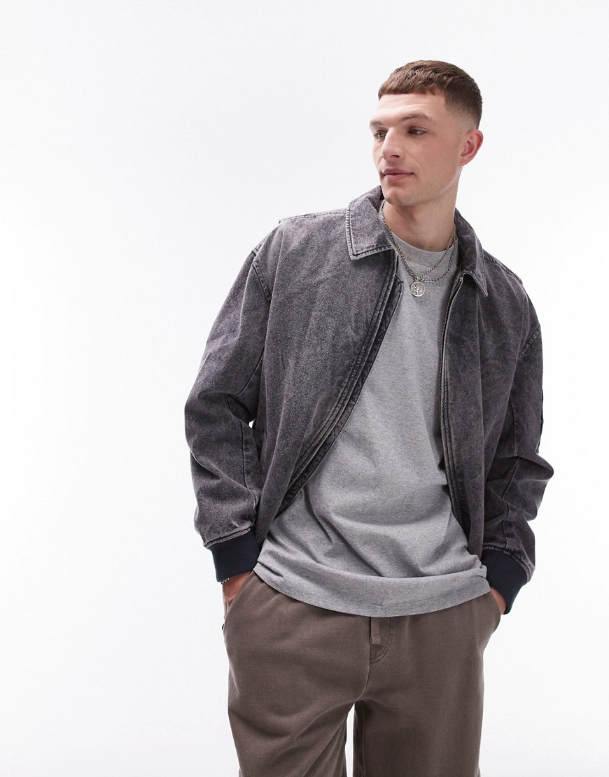 Topman washed canvas twill bomber jacket in black