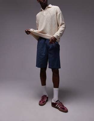 washed cotton chino shorts in blue