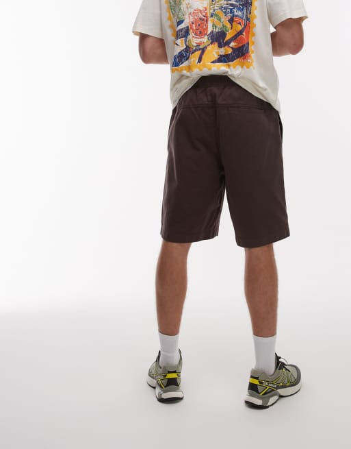 Topman washed cotton chino shorts in brown, 4 of 5