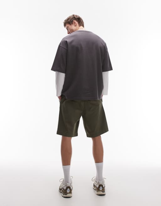 Topman washed cotton chino shorts in khaki, 3 of 5