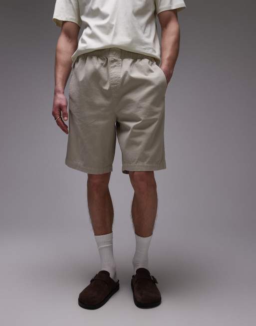 Topman washed cotton chino shorts in stone
