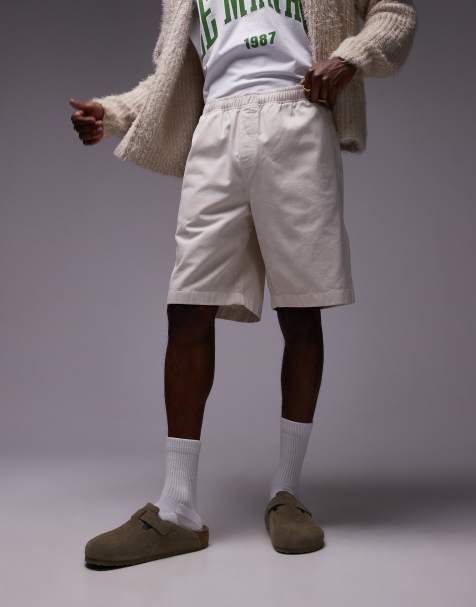 Topman washed cotton shorts in neutral - view 1