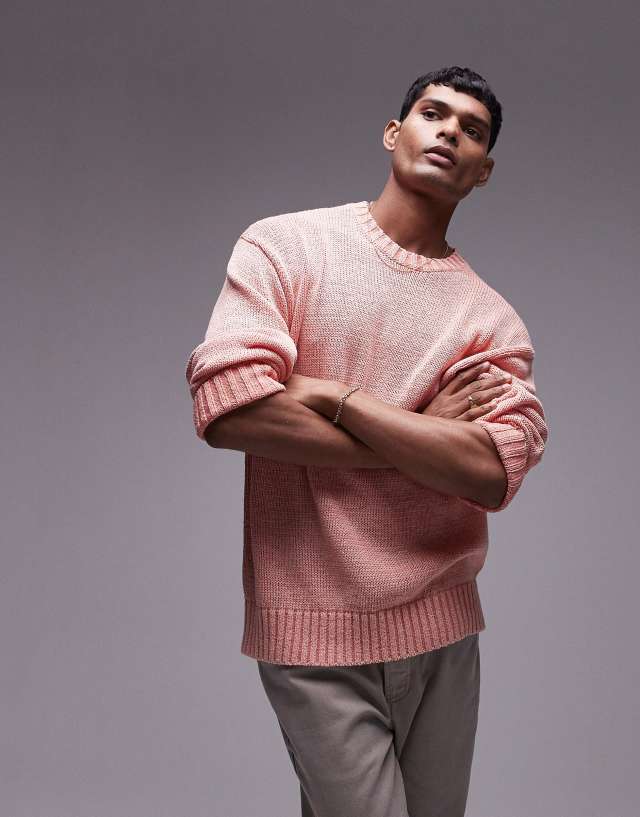 Topman - washed lightweight jumper in pink