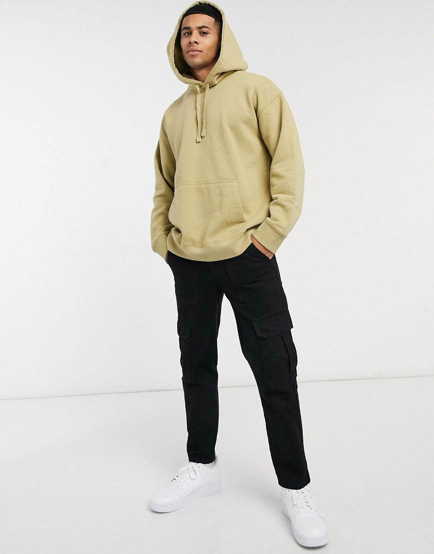 Topman washed oversized hoodie in stone-White