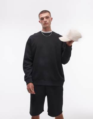 Topman Washed Oversized Sweatshirt In Black-blue