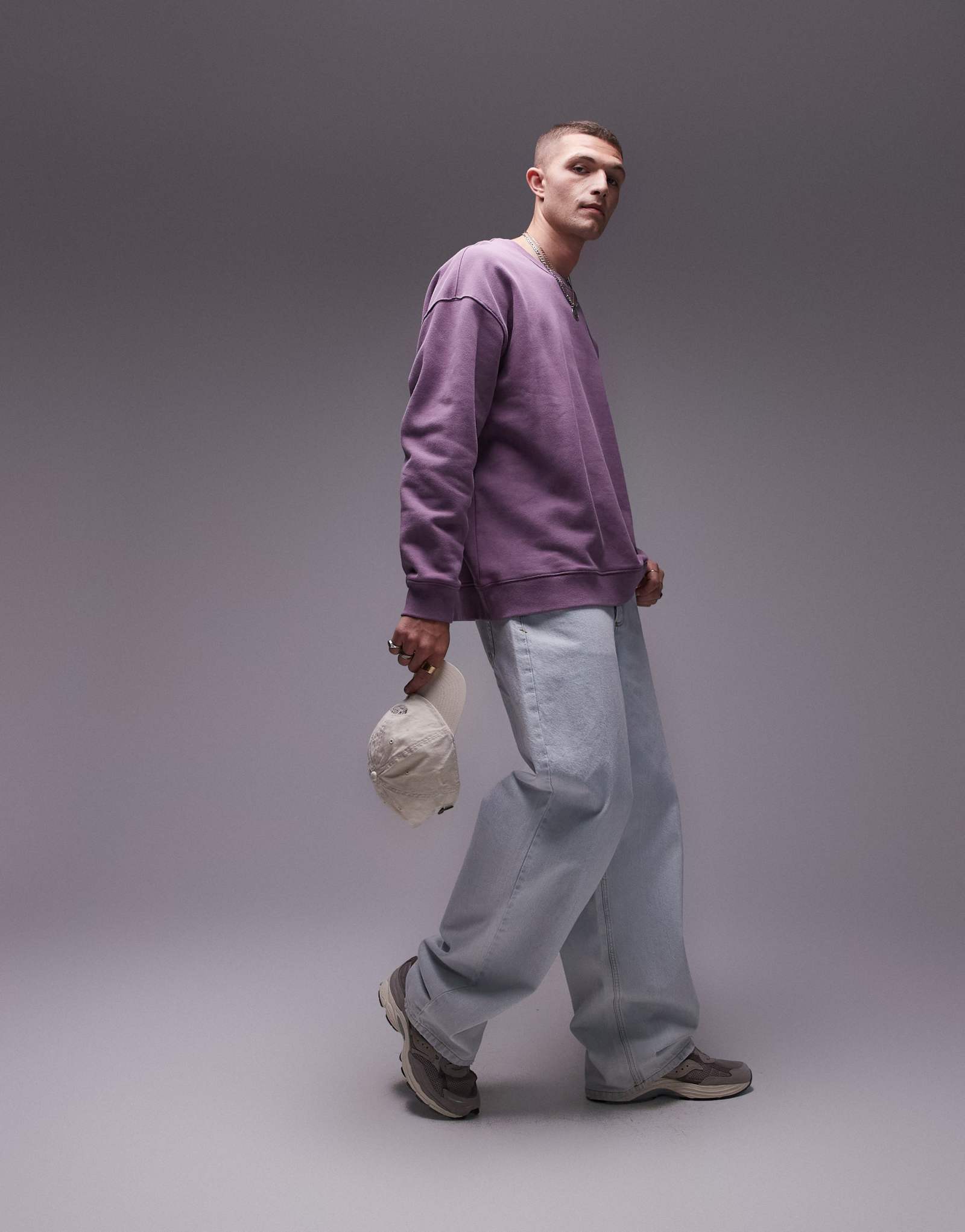 Постиранная толстовка Topman oversize фиолетового цвета