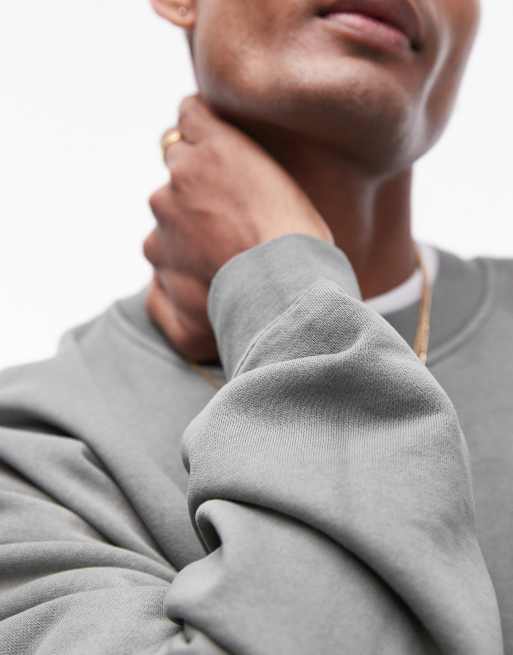 Topman washed oversized sweatshirt in sage, 3 of 4