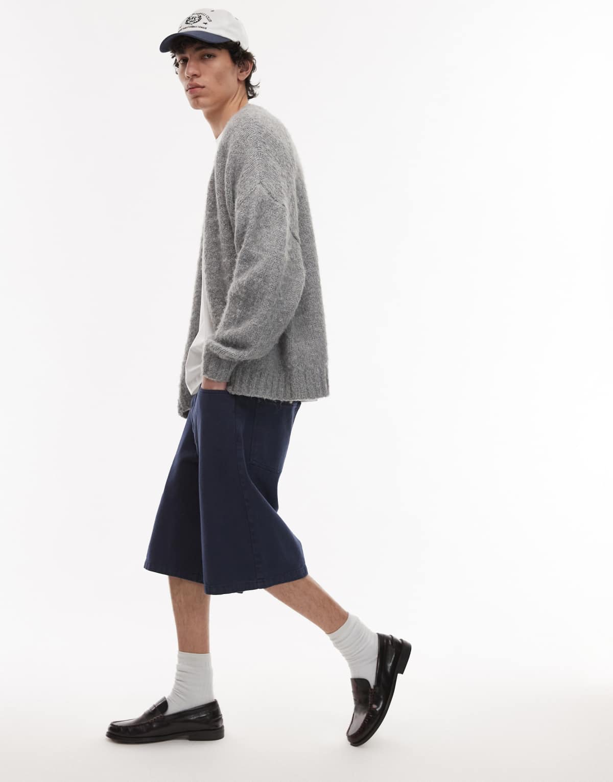 Topman washed twill shorts in navy