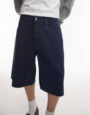 Topman Washed Twill Shorts In Navy