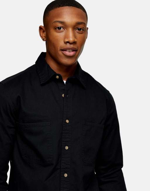 Topman washed twill slim shirt in black, 3 of 4