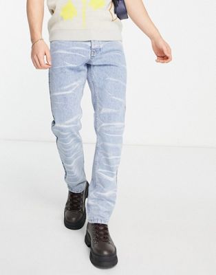 Topman straight wavy bleach jeans in light wash blue