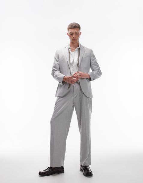 Topman – Weit geschnittene Anzughose aus Leinenmix in Grau - view 1