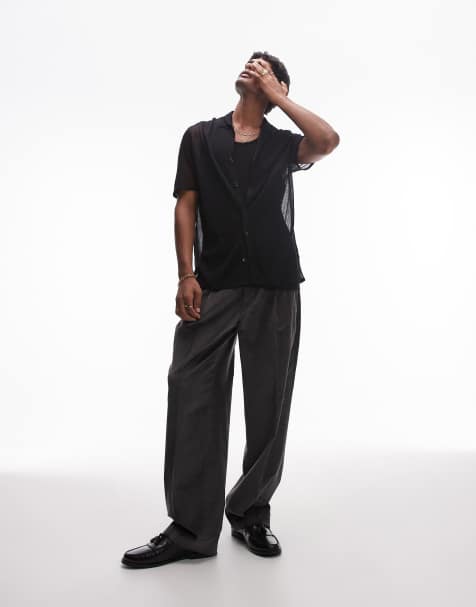 Topman – Weit geschnittene Cordhose in Anthrazit mit Bundfalten - view 1