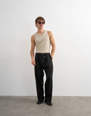 Weit geschnittene Hose aus Twill in Schwarz mit Gürtel Schwarz W34R