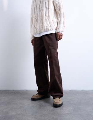 Weite Hose aus Twill in Braun mit Biesen-Brown Brown XS