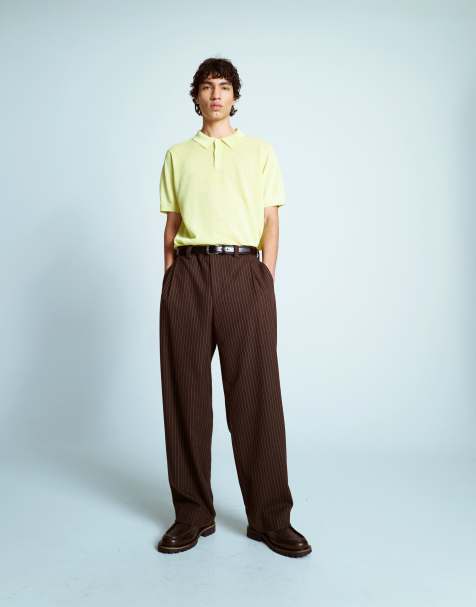 Topman – Weite Twill-Hose in gestreiftem Braun - view 1