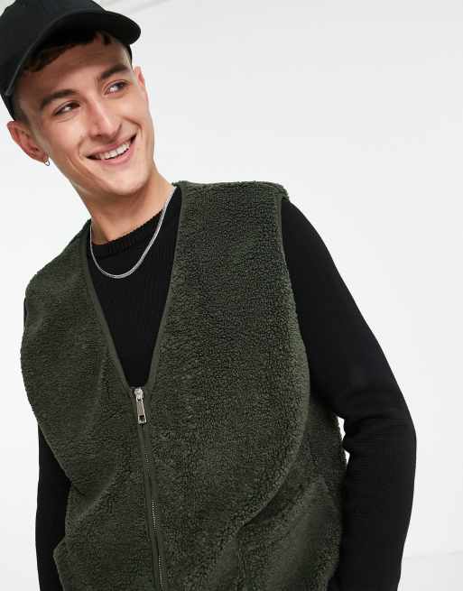 Topman – Weste aus Teddystoff in Khaki