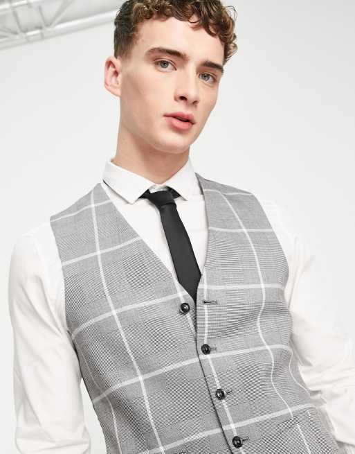 Topman – Dreiteiliger Anzug mit engem Schnitt und großem Karomuster in Grau, 3 von 3