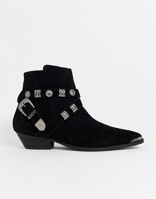 Topman western boot in black with buckle