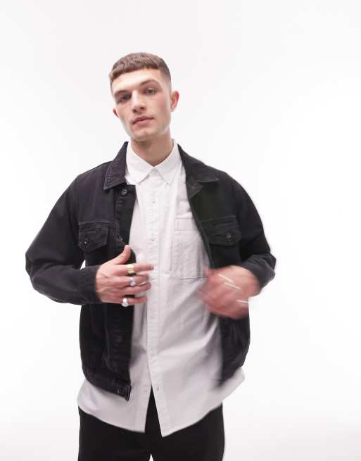Topman – Western-Jeansjacke in regulärer Passform in Schwarz