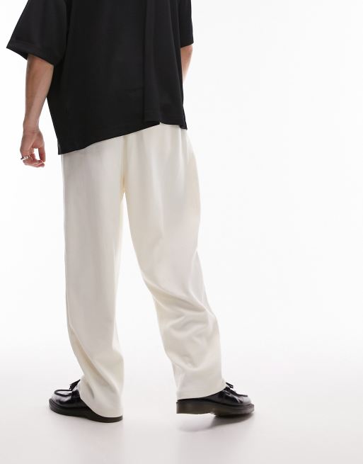 Topman wide balloon pleated jogger in white, 3 of 4