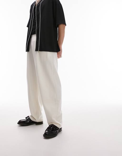 Topman wide balloon pleated jogger in white, 4 of 4