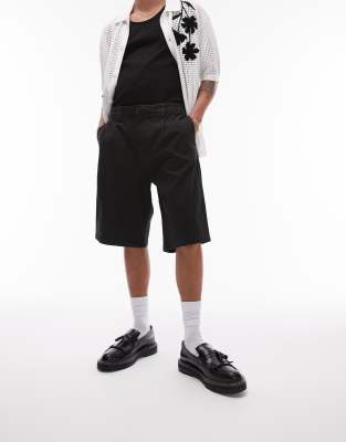 Topman Topman wide chino shorts in black