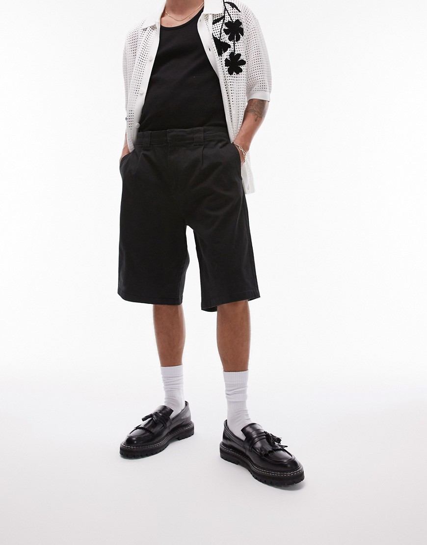 Topman wide chino shorts in black