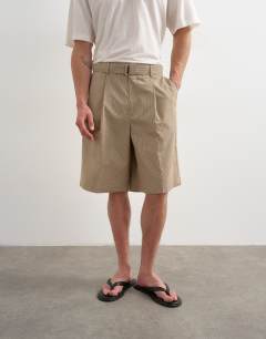 Wide leg belted check short in neutral