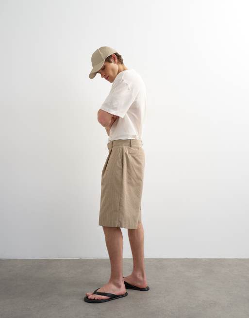 Topman wide leg belted check short in neutral, 2 of 5