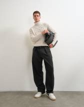 Topman wide leg belted pinstripe trouser with pleats in grey