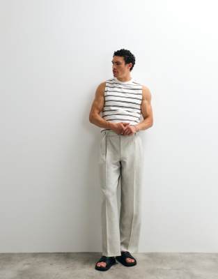 Topman Wide Leg Belted Textured Pants In Blue