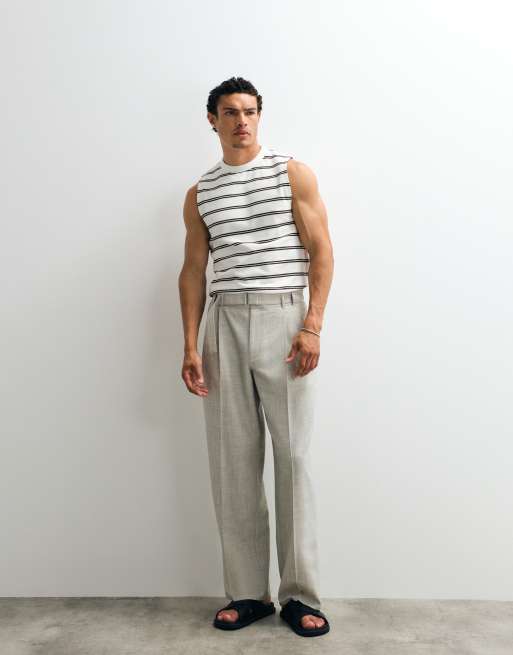 Topman wide leg belted textured trouser in stone, 2 of 9