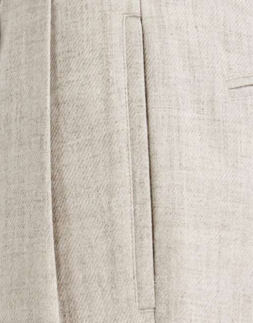 Topman wide leg belted textured trouser in stone, 9 of 9
