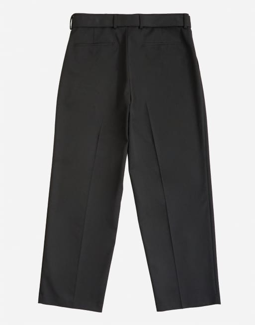 Topman wide leg belted twill pants in black, 7 of 7