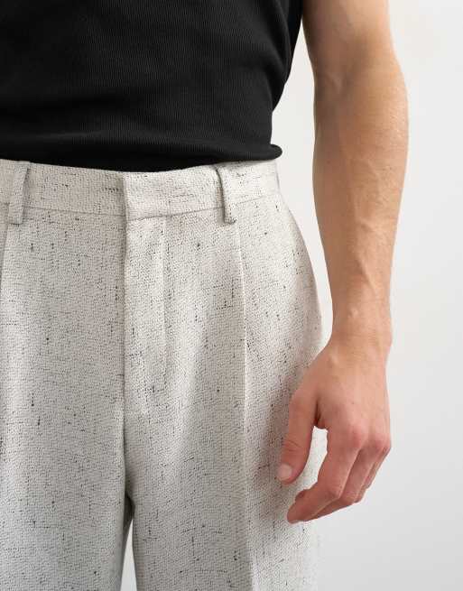 Topman wide leg boucle textured pants in cream, 3 of 6