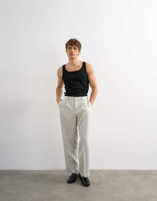 Topman wide leg boucle textured pants in cream, 4 of 6